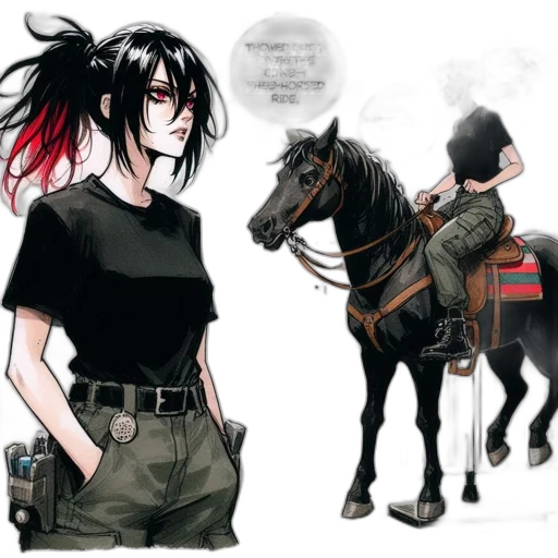 concept art, comic book art, anime, fantasy art, dark, red, monochrome, determined transparent PNG cut-out
