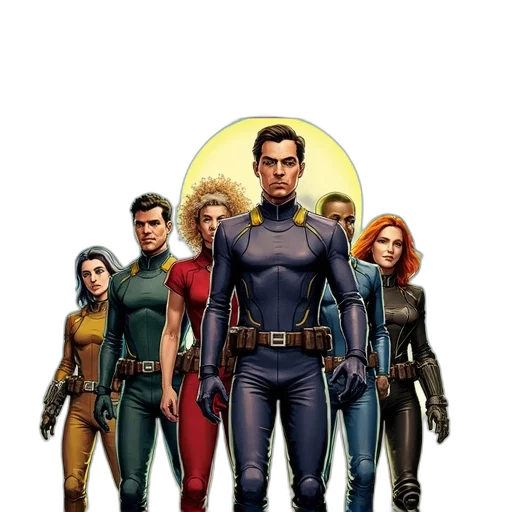 staff, jacket, comic book art, concept art, fantasy art, 3d render, outer space, earth tones transparent PNG cut-out