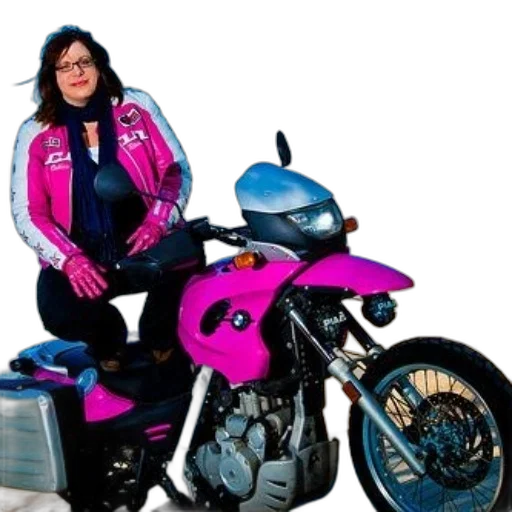 jacket, woman, pink, gloves, sits, motorcycle, beach transparent PNG cut-out