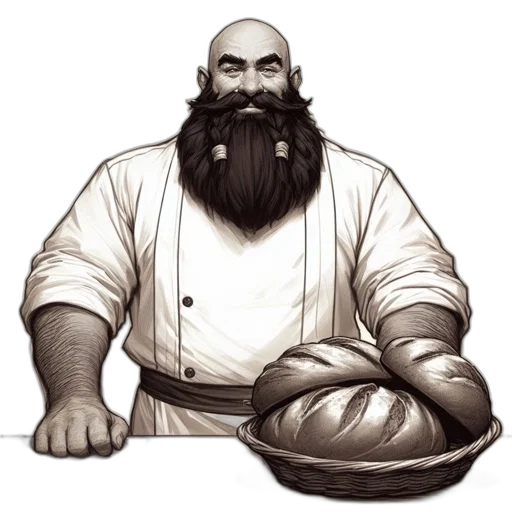 staff, food, concept art, fantasy art, pixel art, photorealistic, bald, man transparent PNG cut-out