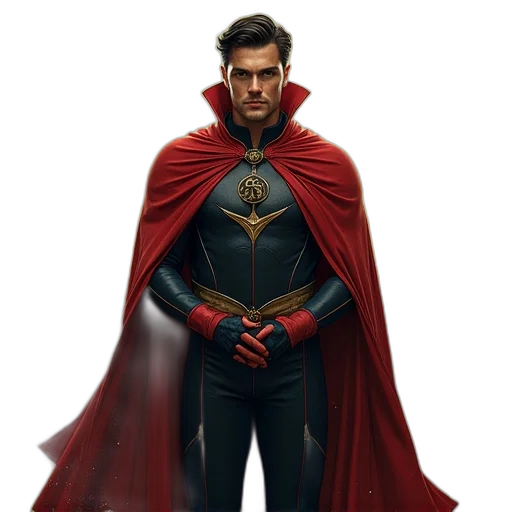 jacket, concept art, comic book art, fantasy art, red, dark, doctor, strange transparent PNG cut-out