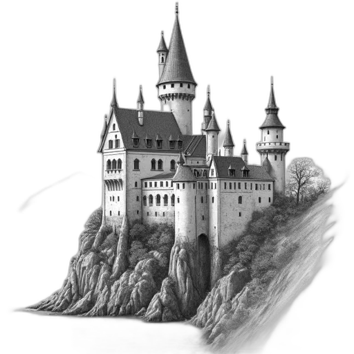 crown, building, staff, dragon, fantasy art, concept art, photorealistic, pencil sketch transparent PNG cut-out