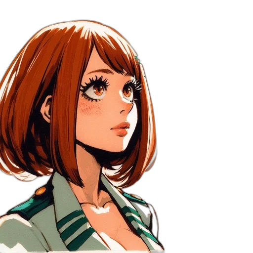 jacket, face, dress, comic book art, anime, concept art, cartoon, green transparent PNG cut-out