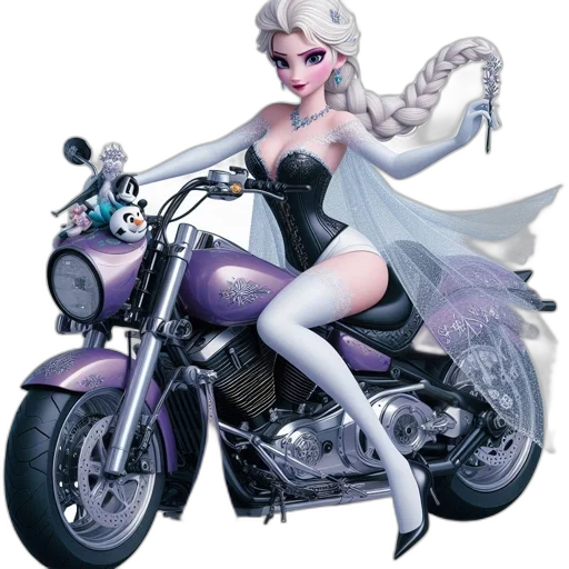 concept art, fantasy art, 3d render, comic book art, fantastical, princess, rides, snowflake-patterned transparent PNG cut-out