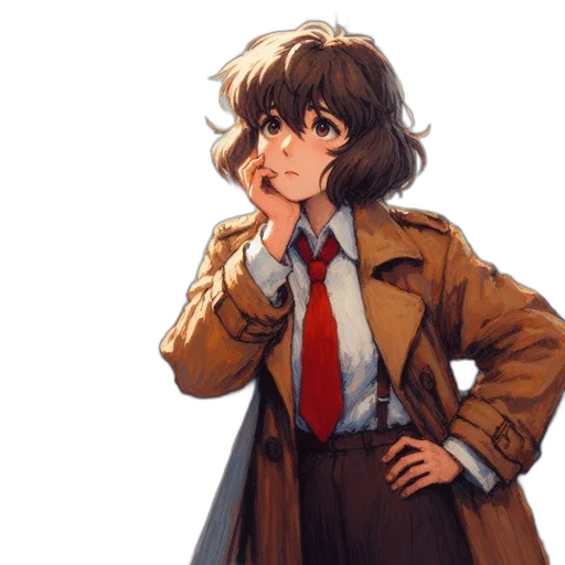 jacket, staff, face, hair, anime, concept art, pixel art, watercolor transparent PNG cut-out