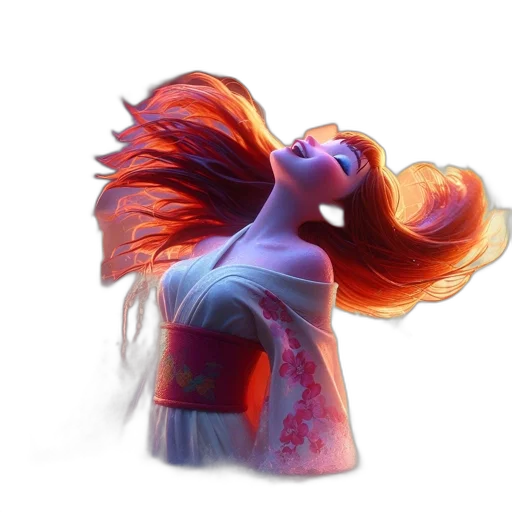 hair, dress, concept art, 3d render, fantasy art, photorealistic, fire, underwater transparent PNG cut-out