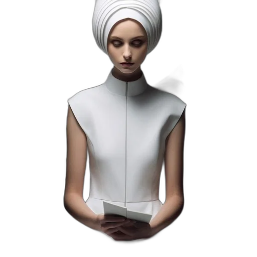 dress, robot, hat, jewelry, concept art, 3d render, photorealistic, cyberpunk transparent PNG cut-out