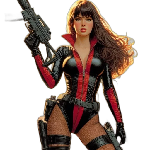 weapon, comic book art, concept art, fantasy art, female, character, brown, hair transparent PNG cut-out