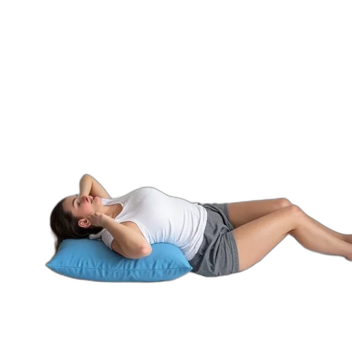 person, lying, bed, blue, cushion, under, their, back transparent PNG cut-out