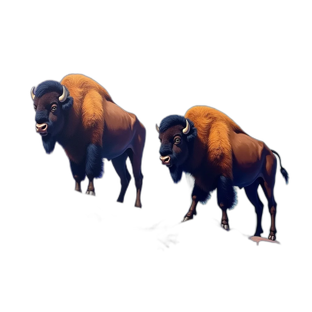 animal, concept art, 3d render, pixel art, fantasy art, painting, two, bison transparent PNG cut-out