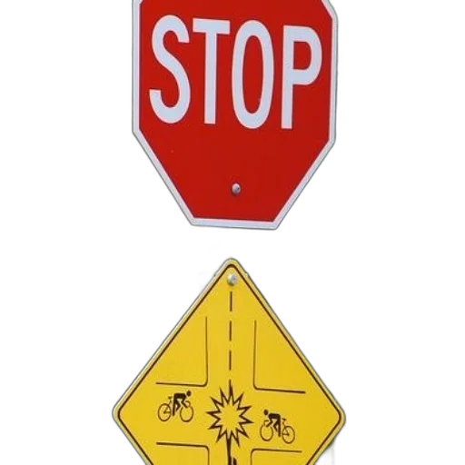 concept art, stop, sign, yellow, underneath, has, two, bicycles transparent PNG cut-out
