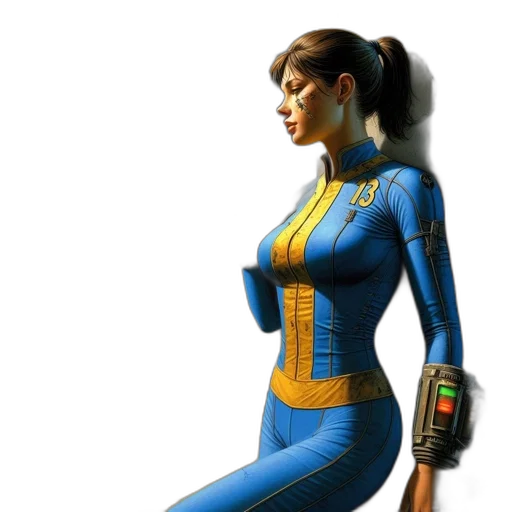 dress, concept art, comic book art, 3d render, fantasy art, woman, blue, jumpsuit transparent PNG cut-out
