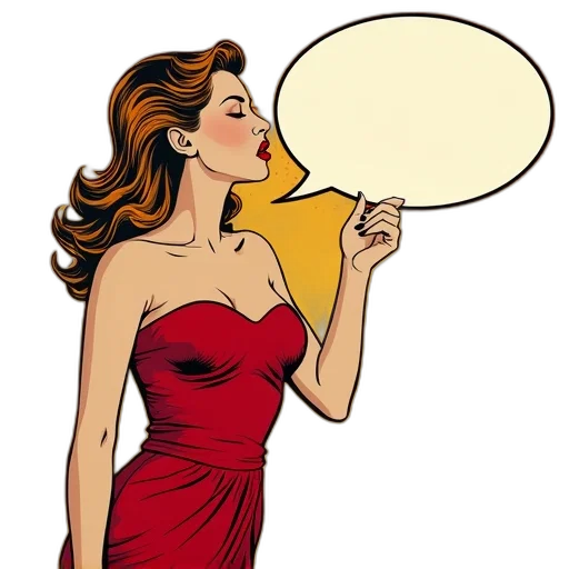 dress, comic book art, cartoon, pop, art, woman, red, speech transparent PNG cut-out