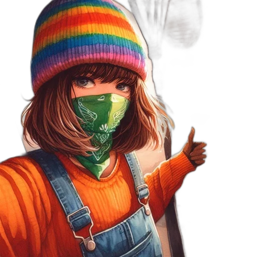 mask, hat, jacket, face, concept art, watercolor, photorealistic, fantasy art transparent PNG cut-out