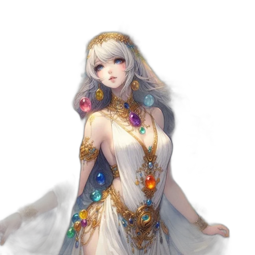dress, jewelry, staff, dragon, fantasy art, concept art, pixel art, anime transparent PNG cut-out
