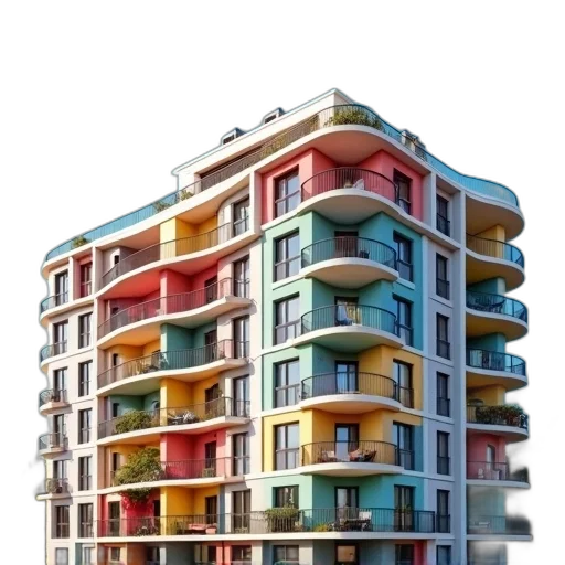 building, furniture, 3d render, photorealistic, concept art, city street, colorful, red transparent PNG cut-out
