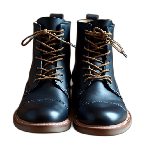 shoes, 3d render, photorealistic, pair, black, leather, boots, brown transparent PNG cut-out