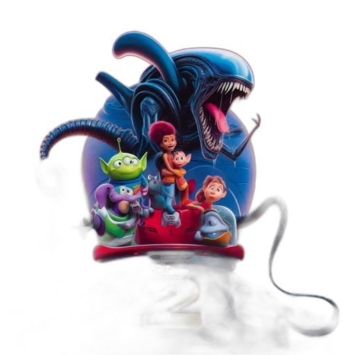 3d render, concept art, poster, featuring, animated, characters, ominous, alien transparent PNG cut-out