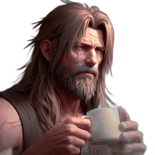 concept art, fantasy art, comic book art, photorealistic, older, man, long, hair transparent PNG cut-out