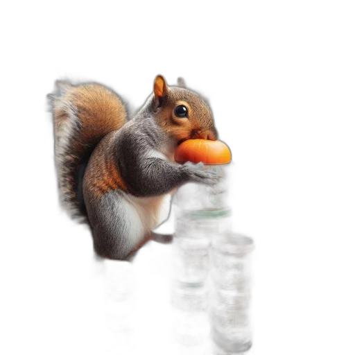 animal, food, bottle, photorealistic, 3d render, concept art, squirrel, stands transparent PNG cut-out