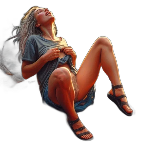 photorealistic, concept art, oil painting, 3d render, rain, woman, casual, attire transparent PNG cut-out