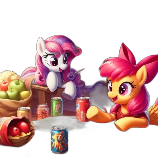 food, concept art, pixel art, fantasy art, 3d render, two, little, ponies transparent PNG cut-out