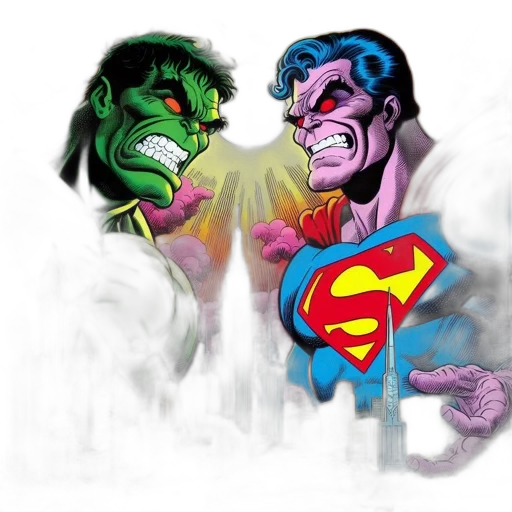 comic book art, concept art, fantasy art, photorealistic, iconic, superheroes, hulk, superman transparent PNG cut-out