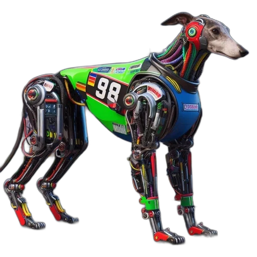robot, animal, jacket, dress, cyberpunk, concept art, 3d render, pixel art transparent PNG cut-out