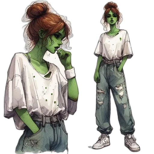 creature, concept art, watercolor, comic book art, fantasy art, outer space, green, earth tones transparent PNG cut-out