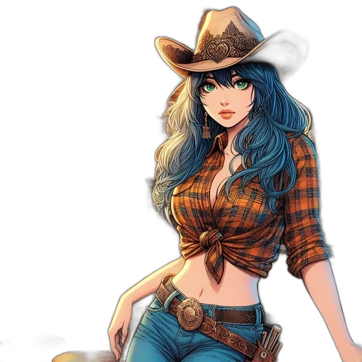 hat, comic book art, fantasy art, concept art, cartoon, blue, female, character transparent PNG cut-out