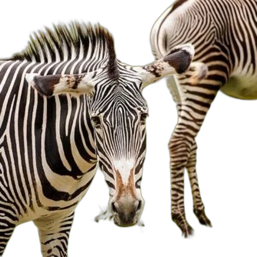 animal, creature, photorealistic, two, zebras, standing, grassy, field transparent PNG cut-out
