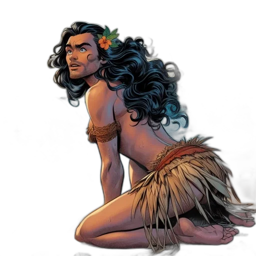 hair, comic book art, concept art, fantasy art, earth tones, man, wavy, black transparent PNG cut-out
