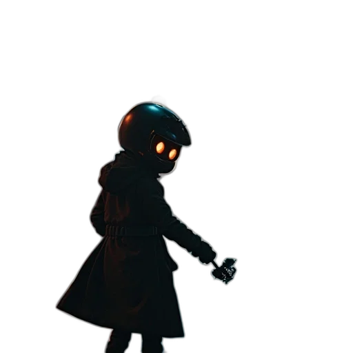 robot, mask, jacket, weapon, concept art, 3d render, cyberpunk, pixel art transparent PNG cut-out