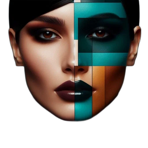 face, mask, jewelry, crown, photorealistic, 3d render, cyberpunk, pixel art transparent PNG cut-out