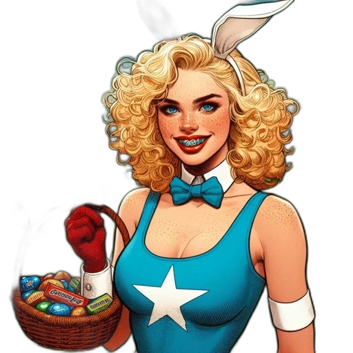 staff, comic book art, concept art, cartoon, fantasy art, blonde, woman, bunny transparent PNG cut-out