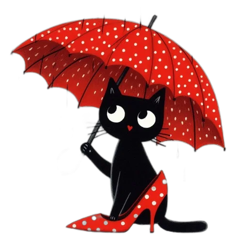 umbrella, cartoon, concept art, pixel art, fantasy art, rain, red, monochrome transparent PNG cut-out