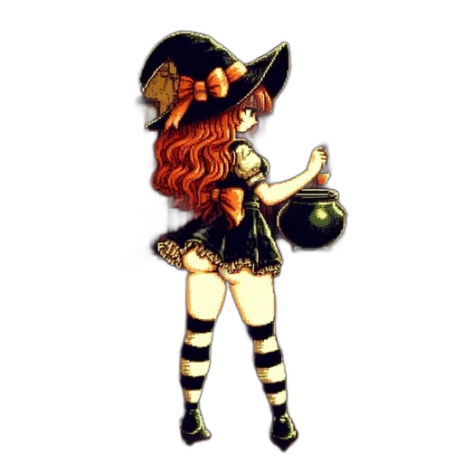 staff, hat, pixel art, fantasy art, concept art, cartoon, monochrome, dark transparent PNG cut-out