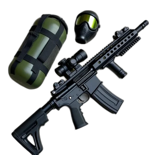 weapon, 3d render, concept art, pixel art, photorealistic, black, green, airsoft transparent PNG cut-out