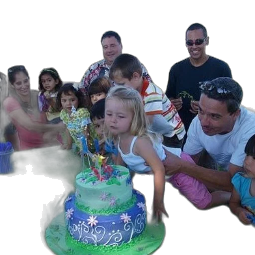 3d render, underwater, group, people, gathered, around, birthday, cake transparent PNG cut-out