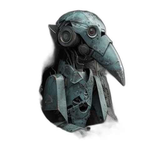 mask, robot, creature, jacket, concept art, 3d render, fantasy art, cyberpunk transparent PNG cut-out