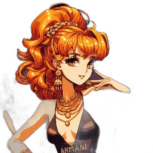 dress, crown, staff, pixel art, anime, fantasy art, cartoon, golden transparent PNG cut-out