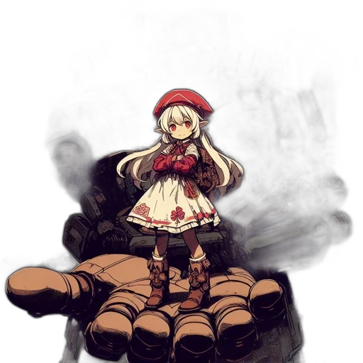dress, hat, weapon, robot, concept art, pixel art, anime, fantasy art transparent PNG cut-out