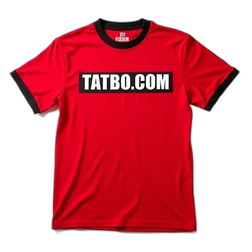 red, t-shirt, black, outline, text, tatbo, com, front transparent PNG cut-out