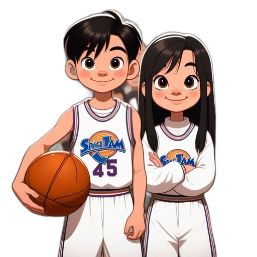 cartoon, anime, concept art, 3d render, two, animated, basketball, players transparent PNG cut-out