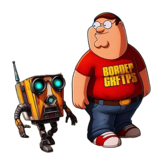 robot, weapon, staff, concept art, pixel art, 3d render, cartoon, red-shirted transparent PNG cut-out