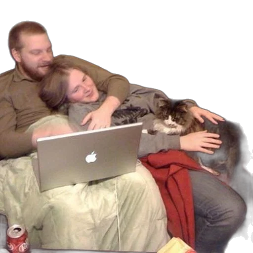animal, forest, fire, man, woman, sit, couch, laptop transparent PNG cut-out