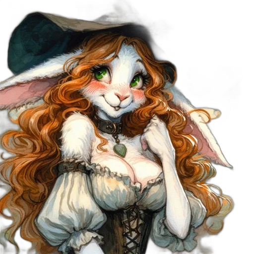 dress, hat, fantasy art, concept art, watercolor, comic book art, animated, rabbit-like transparent PNG cut-out
