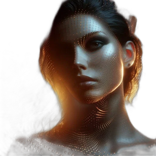 robot, face, mask, jewelry, cyberpunk, photorealistic, 3d render, fantasy art transparent PNG cut-out