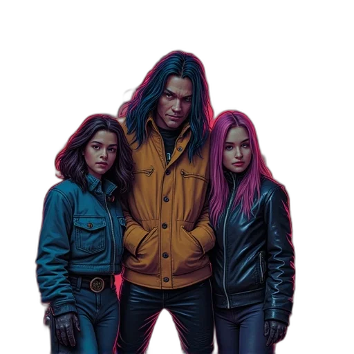 jacket, cyberpunk, comic book art, concept art, pixel art, neon lights, snow, neon transparent PNG cut-out