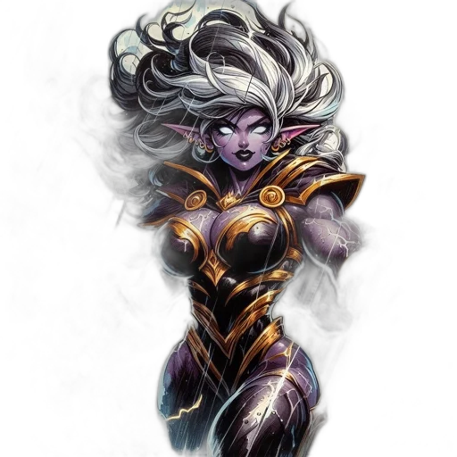 fantasy art, concept art, comic book art, pixel art, dark, golden, dark-skinned, woman transparent PNG cut-out